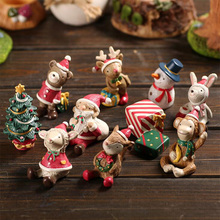 Christmas Tree Animal Snowman Deer Sant Claus Miniature figurine Decoration Fairy Garden statue Resin craft toy ornaments TNJ056 2024 - buy cheap