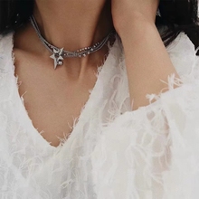 Rongho-collares de varias cadenas para mujer, Gargantilla con estrella, colgante para mujer, collar grueso Punk, bisutería 2019 2024 - compra barato