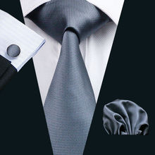 LS-386 caliente nuevo hombres Dimgray sólido 100% de seda tejido Jacquard corbata pañuelo gemelos para hombres Formal boda fiesta de negocios 2024 - compra barato