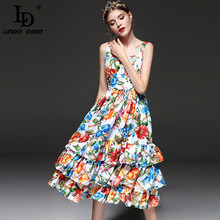 High Quality New 2021 Fashion Designer Runway Summer Dress Women's Spaghetti Strap Tiered Ruffle Casual Floral Printed Dress 2024 - buy cheap