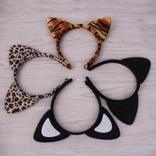 Tiara de pelúcia curta, tiara de pelúcia de leopardo, tipo orelha de gato, para cosplay e festas, acessórios para o cabelo 2024 - compre barato