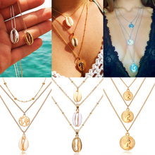 IF ME Vintage BOHO Multilayer Shell Pendant Necklace Women Gold Color Map Coin Long Choker Necklaces Ocean Jewelry 2019 NEW Gift 2024 - buy cheap