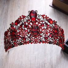 Corona grande barroca para boda, accesorios para el cabello, corona, estrás de cristal rojo dorado 2024 - compra barato