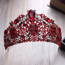 Barroco Rainha do Rei Grandes Coroas Top Ouro Red Crystal Rhinestone Pageant Tiaras de Noiva Acessórios Para o Cabelo Coroa Tiara de Casamento 2024 - compre barato