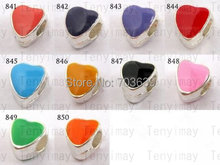 Multicolor heart shape enamel beads, European big hole beads fit charm bracelet 100pcs/lot 2024 - buy cheap