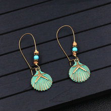 Pendientes de aro Vintage bohemios para mujer y niña, con cuentas de concha y estrella de mar, colgantes verdes étnicos bohemios, pendientes de aro 2024 - compra barato