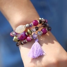 Pulsera Bohemia con cuentas multicapa para mujer, brazalete con abalorios, piedras de resina naturales Vintage, brazaletes étnicos 2024 - compra barato