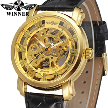 WINNER Brand Gold Black Transparent Automatic Mechanical Watches Leather Skeleton Steampunk Clocks Male Relogio Masculino 2018 2024 - buy cheap