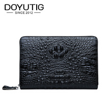 DOYUTIG-Bolso de mano largo de piel auténtica para hombre, cartera con patrón de cocodrilo, tarjetero y monederos, B049 2024 - compra barato