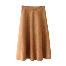 Women Suede High Waist Midi Skirt Winter Vintage Style Pleated Ladies A Line Black Flare Skirt Faldas Mujer Moda Skirts Womens 2024 - buy cheap