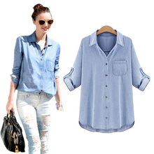 Spring Autumn Fashion Women Denim Blouse Vintage Casual Turn-down Collar Loose Thin Cotton Denim Shirt Plus Size 5XL 2024 - buy cheap