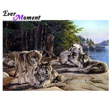 Ever Moment Diamond Painting Wolves Trees River Picture Of Rhinestone 5D DIY Mosaic Full Square Drill Diamond Embroidery ASF1580 2024 - buy cheap