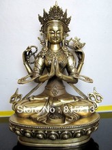 Бесплатная доставка тибетская бронзовая Четырехцветная статуя Гуаньинь Будды высота 21 см 2024 - купить недорого