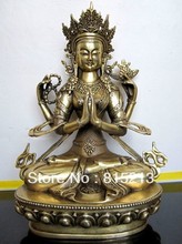 Free Shipping Tibetan bronze Four-armed guanyin buddha statue 21CM HEIGHT 2024 - buy cheap