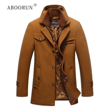 ABOORUN Men's Winter Trench Coat Thick Woolen Trench Jackets Khaki Warm Coat Parkas for Male R1088 2024 - buy cheap