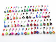 belly rings mix colors 100pcs body piercing jewelry stainless steel 14G acrylic ball navel bar bell button rings wholesale 2024 - buy cheap