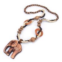 1Pc Women Boho Style Ethnic Handmade Bead Wood Elephant Pendant Long Necklace Sweater Chain Jewelry Gift 2024 - buy cheap