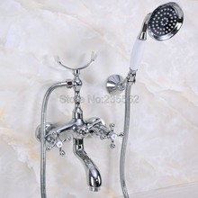 Wall Mount Chrome Clawfoot Bath Tub Filler Faucet Set Handheld Shower lna232 2024 - buy cheap