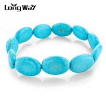 LongWay New Fashion Tibetan Men and Women Flat Ellipse Blue Beads Chunky Bracelets Religion Charm Wholesale SBR150168 2024 - купить недорого
