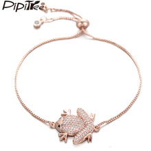 Pipitree-pulsera de cadena de rana grande para hombre y mujer, brazalete de circonita cúbica de lujo, Micro, Animal, Color oro rosa, joyería 2024 - compra barato