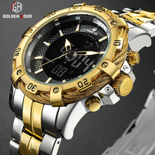 Top Brand GOLDENHOUR Luxury Digital Analog Watch Mens Sport Dual Display Waterproof Quartz Wristwatch Fashion Relogio Masculino 2024 - buy cheap