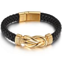 Granny Chic Genuine Black Leather Bracelet Men Homme Gold Magnet Buckle Male Bracelets Jewelry Gifts 22cm 2024 - compre barato