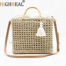 HIGHREAL Fashion Popular Woven Bag Hollow Straw Bag Tassels Tote Summer Beach Bag Fashion Travel Messenger Bag Drop Shipping 2024 - buy cheap
