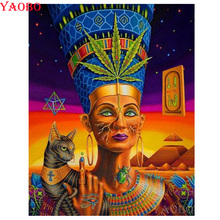 5d cuadrado redondo diamante bordado mujer egipcia y gato diamante pintura punto de cruz completo taladro diy mosaico rhinestones arte 2024 - compra barato