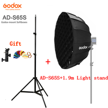 Godox 65 см AD-S65S встроенный серебристый софтбокс с сотовой сеткой Godox крепление софтбокс для вспышки AD400PRO + 1,9 м световая стойка 2024 - купить недорого