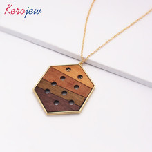 Vintage Jewelry Pendant Necklaces For Women Wood Mosaic Zinc Alloy Gold Color Chains Geometric Pattern Long Necklace Wholesale 2024 - buy cheap