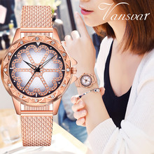 Vansvar Casual Womens Gold Mesh Watch Flower Print Analog Dress Quartz Wrist Watch Montre Femme Ladies Clock 533 2024 - buy cheap