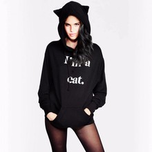 2017 Cat Ear Hoody Sweatshirts Kawaii Hoodie Women New Style Letter Printed Long Sleeve Tracksuits Black Hoodies 2024 - buy cheap