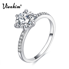 Vienkim-anillo de bodas para mujer, 6 anillos de zirconia cúbica AAA con diseño de garras, joyería llamativa 2024 - compra barato