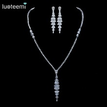 LUOTEEMI Tops Fashion New Design Zircon Bridal Wedding Statement Earrings Necklace Jewelry Sets For Women Engagement Party Sets 2024 - buy cheap