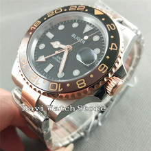 Bliger-Reloj de pulsera automático, 40mm, esfera negra, oro rosa, GMT, cristal de zafiro, 2625 2024 - compra barato