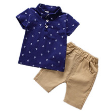 2021 New Children's clothing suit  for Boys sets Kids  Summer Short-sleeve Lapel T-shirt + Pants Two-piece baby set 2024 - buy cheap