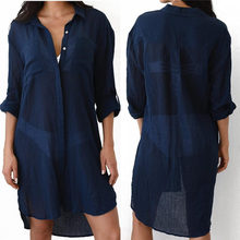 2021 новый весенне-летне-осенняя женская блузка с v-образным вырезом с длинными рукавами и карманами, однотонные рубашки для женщин Повседневная белая блузка для пляжные Топы N469 2024 - купить недорого