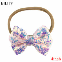 1pcs/lot Nylon Elastic Headband with 4'' Superb Sequin Bow Shiny Bling Bow Hairband Kids Headdress  HB062 2024 - buy cheap