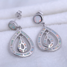 ROLILASON Fashion water drops earring silver plated stamped white fire opal drop Earrings fashion Jewelry OE740 2024 - buy cheap