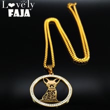  Fashion Long Chihuahua Crystal Stainless Steel Necklace Women Gold Color Statement Necklace Jewelry collares largos N18830 2024 - buy cheap