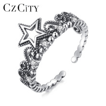 CZCITY Trendy Genuine 925 Sterling Silver Open Rings for Women Star Design Finger Vintage Rings Anniversary Fine Jewelry anelli 2024 - buy cheap
