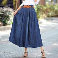 2022 Summer New Arrival Long Jean Skirt Large Pendulum Loose Elegant Long Denim Skirt With Sash Available Women Free Shipping 2024 - buy cheap