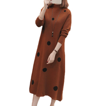 Autumn Winter New Korean Women's Dot Long Sweater Dress Loose Large Size Half Turtleneck Long Pullover Knitting Dress R473 2024 - buy cheap