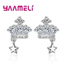 Crown Earrings With Little Star Cute Design Charm Women/Girls Fashion Earrings Full Shiny CZ Zircon 925 Sterling Silver 2024 - buy cheap