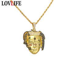 Punk Design Fashion Cubic Zircon Iced Out Chain Gold Pendant Necklace Hip Hop Jewelry Face Necklaces For Man Women Gifts 2024 - buy cheap