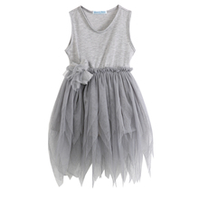 Vestido Vintage de tul sin mangas para niños y niñas, ropa de moda, color gris, con lazo, Irregular, para fiesta, de 2 a 7 años 2024 - compra barato