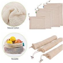 Dropship 1/2/3pcs Reusable Kitchen Fruit Vegetable Mesh Storage Bag Home Cotton Grocery Bag Holder Organizer with Drawstring 2024 - buy cheap