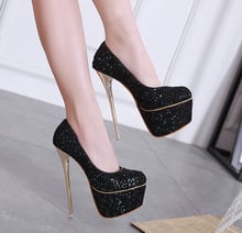 Women Pumps America Sexy Platform Shoes Summer New Ultra High Heels 16CM Sequins Silver Wedding Shoes Women Model Catwalk Shoes 2024 - buy cheap