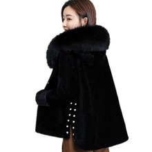 2019 winter new women's sheep shearing wool coat short fur outert fox fur collar hooded one thick warm jacket 2024 - buy cheap