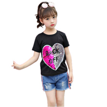 girl summer sets 2019 new children clothing top short sleeve sequined letter printed tshirt+ripped hole jeans shorts 2pcs suit 2024 - buy cheap